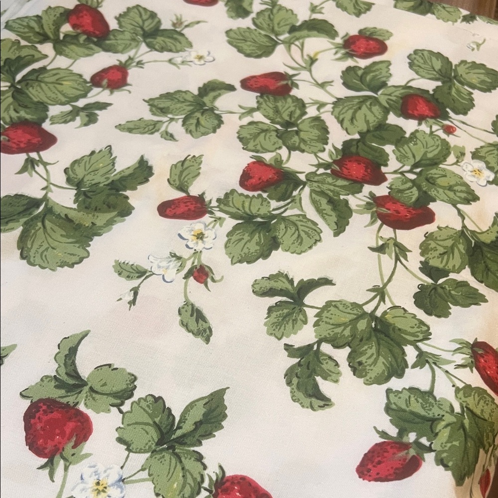 Vintage table cloths Strawberry Print Cotton blend Fabric - Red & Green on Cream